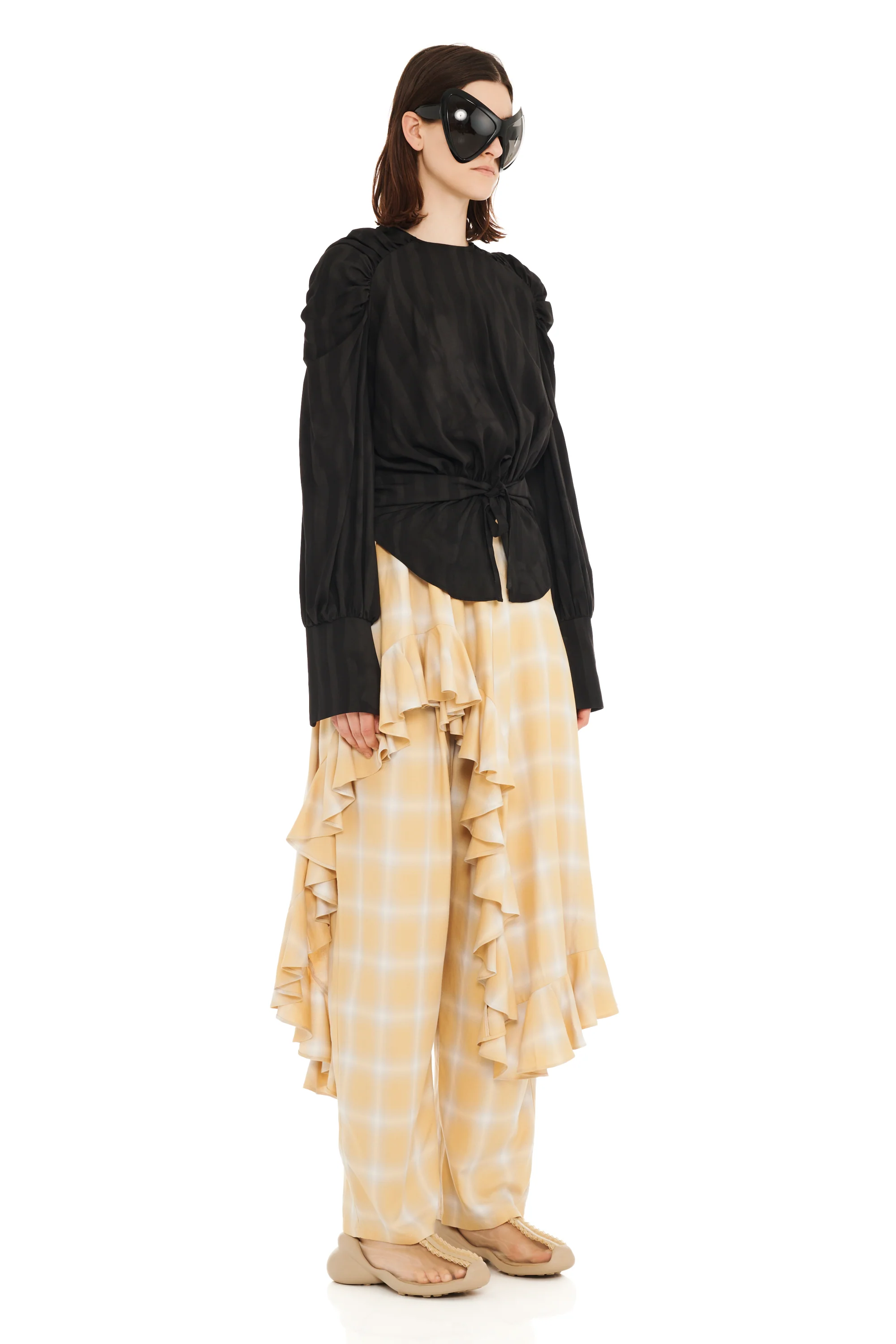 BLACK WAVY FLOWER STRIPE IRIS TOP - Image 3