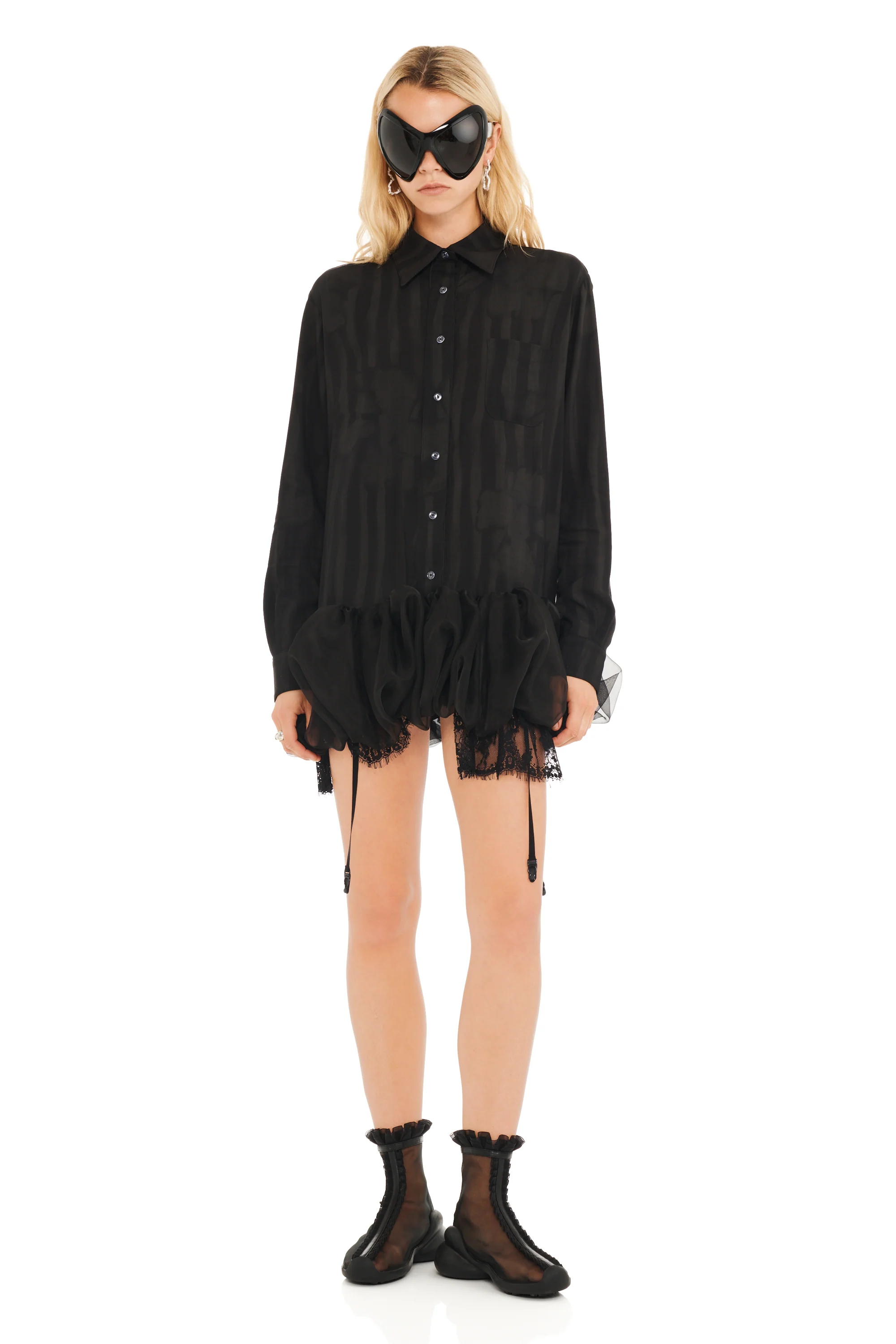 BLACK WAVY FLOWER STRIPE VALERIAN DRESS - Image 3