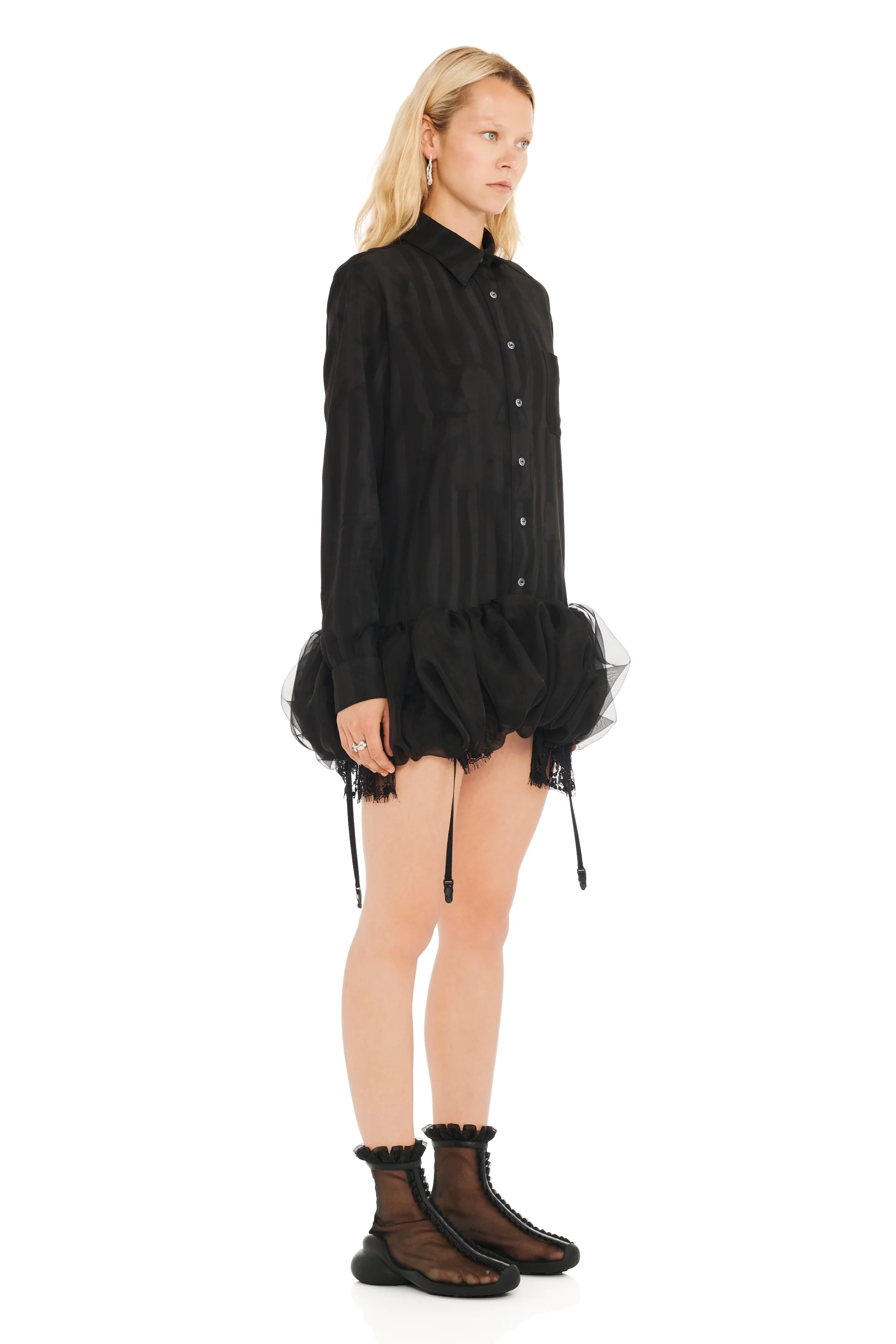 BLACK WAVY FLOWER STRIPE VALERIAN DRESS - Image 4