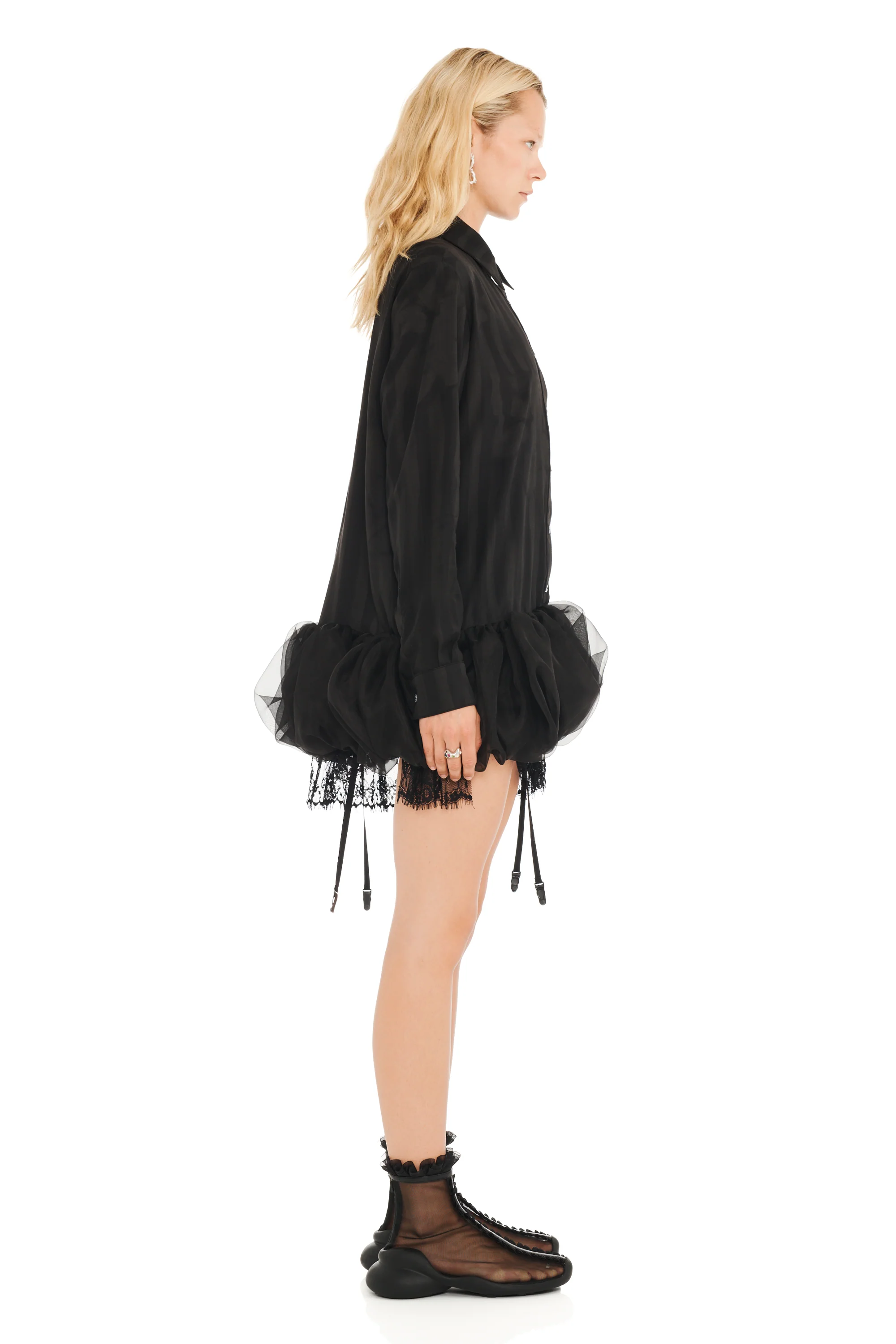 BLACK WAVY FLOWER STRIPE VALERIAN DRESS - Image 5