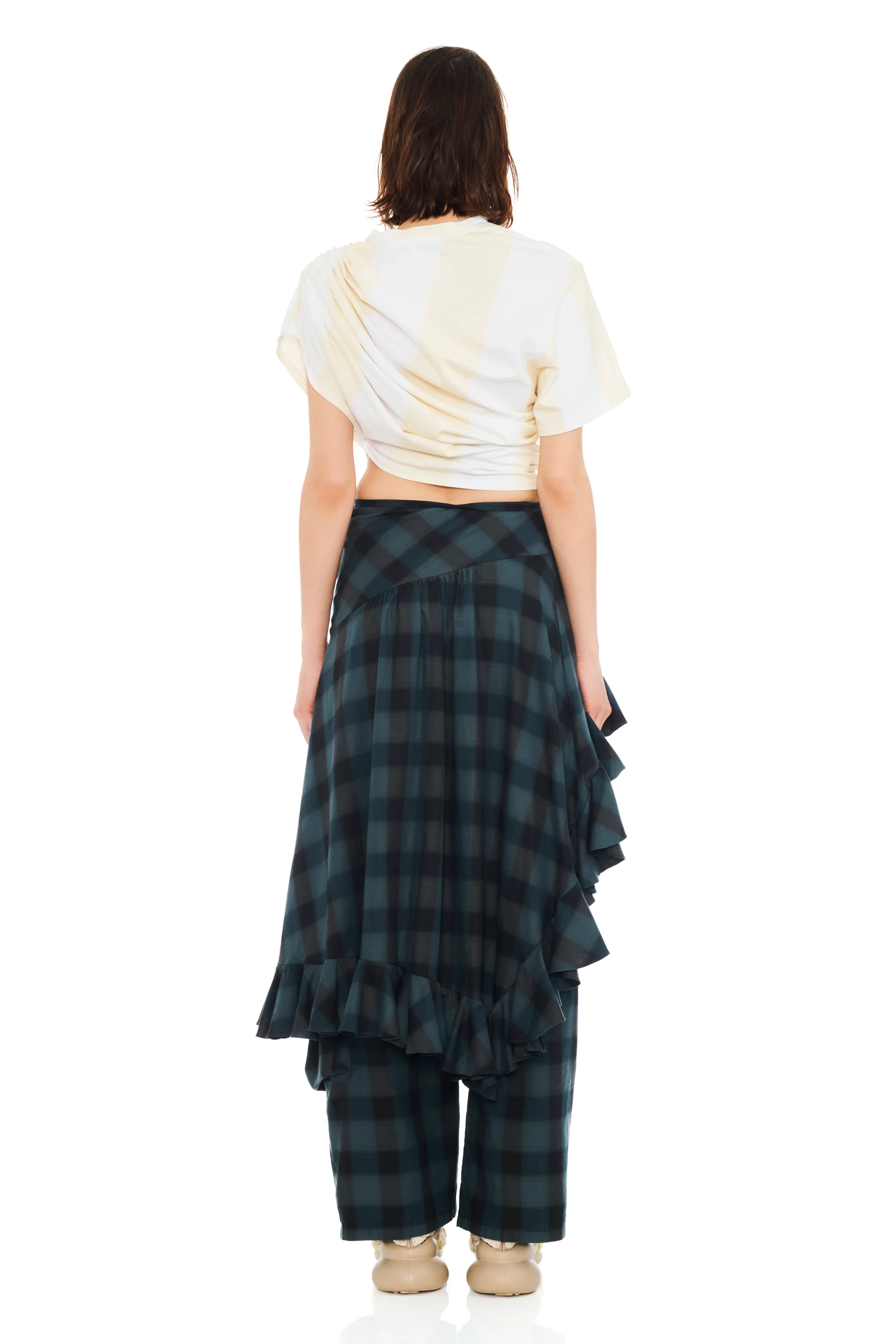 CREAM STRIPE EVA DRAPED TEE - Image 4