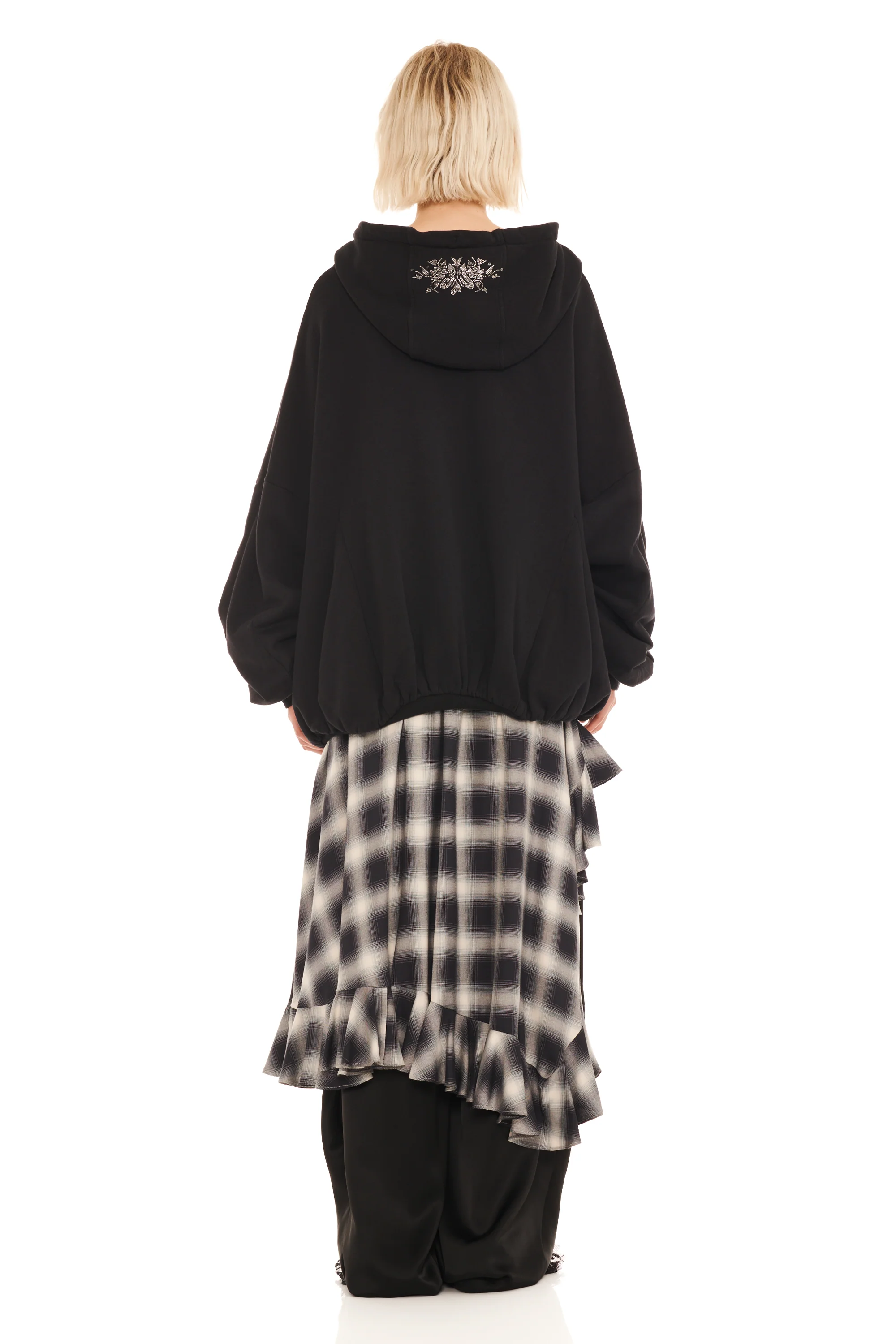 RHINESTONE BLACK GATHERED ZIP UP HOODIE - Image 5